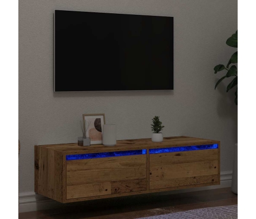 Mueble de TV con luces LED envejecida 100X35,5x25 cm