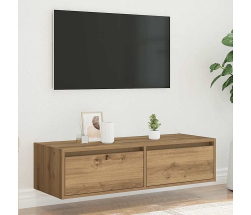 Mueble de TV con luces LED roble artisan 100X35,5x25 cm