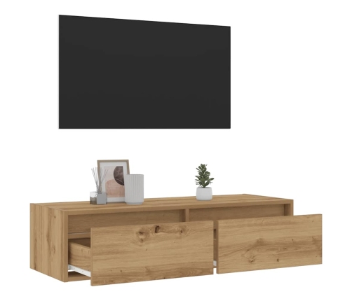 Mueble de TV con luces LED roble artisan 100X35,5x25 cm