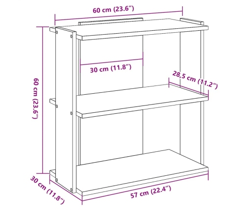 Librería 3 niveles madera ingeniería blanco 60x30x60 cm