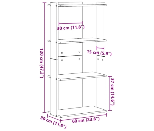 Librería 3 niveles madera ingeniería blanco 60x30x120 cm