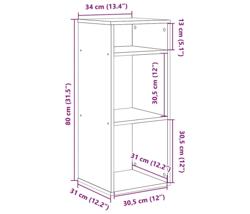 Estantería madera ingeniería roble marrón 34x31x80 cm