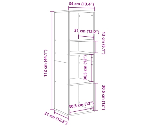 Estantería madera ingeniería gris hormigón 34x31x112 cm