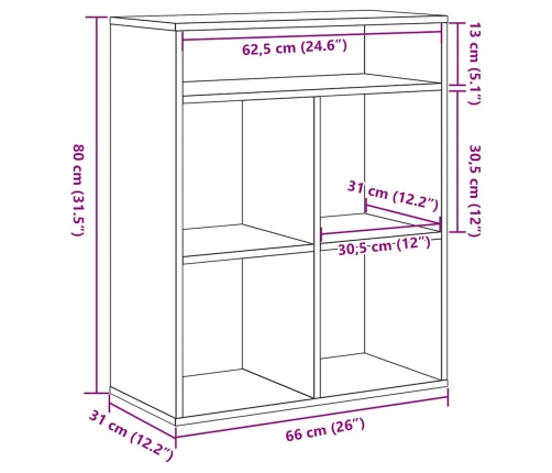 Armario libros madera ingeniería roble artisan 66x31x80 cm