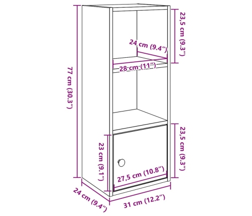 Estantería de madera de ingeniería blanca 31x24x77 cm