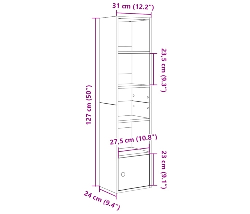 Estantería de madera de ingeniería blanca 31x24x127 cm