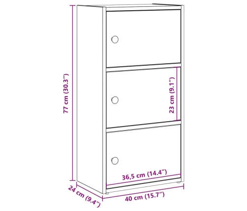 Estantería de madera de ingeniería gris hormigón 40x24x77 cm