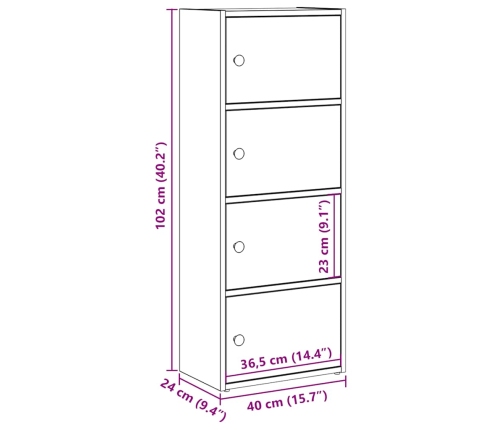 Estantería de madera de ingeniería roble ahumado 40x24x102 cm