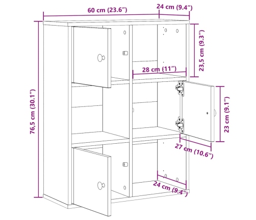 Librería de madera contrachapada roble negro 60x24x76,5 cm