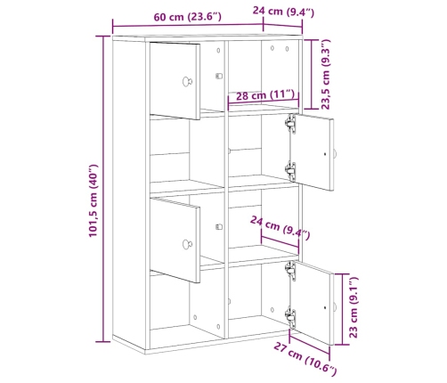 Estantería de madera de ingeniería roble negro 60x24x101,5 cm