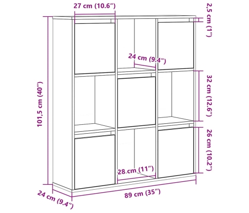 Estantería de madera de ingeniería gris hormigón 89x24x101,5 cm