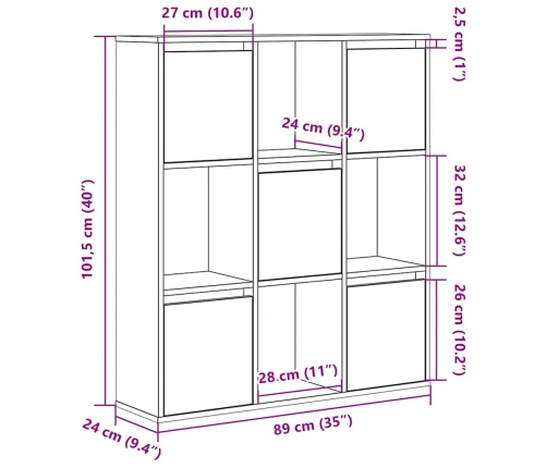 Estantería de madera de ingeniería gris sonoma 89x24x101,5 cm