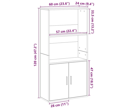 Estantería de madera de ingeniería roble negro 60x24x120 cm