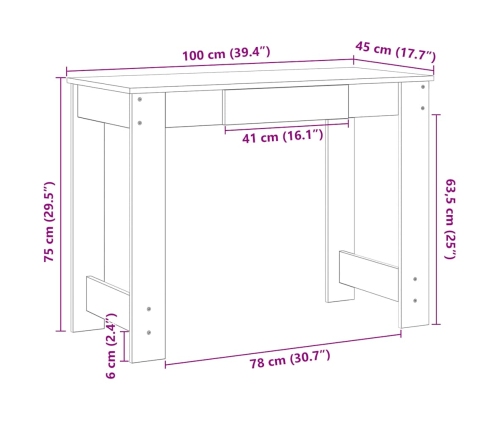 Escritorio de madera contrachapada roble ahumado 100x45x75 cm