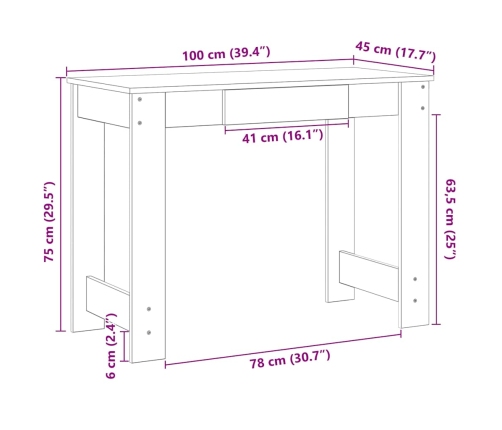 Escritorio de madera de ingeniería roble marrón 100x45x75 cm