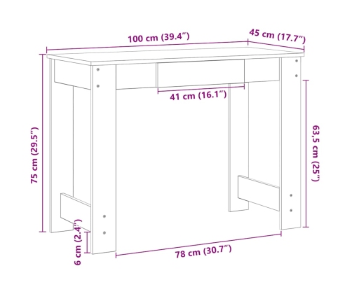 Escritorio de madera de ingeniería roble artisan 100x45x75 cm