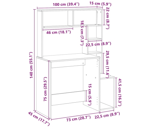 Escritorio estantes madera roble artisian 100x45x140 cm