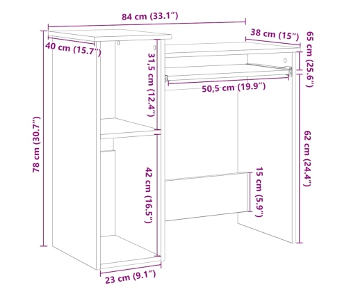 Escritorio estantes madera ingeniería envejecida 84x40x78 cm