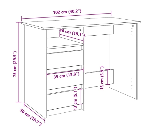 Escritorio de madera de ingeniería blanco 102x50x75 cm