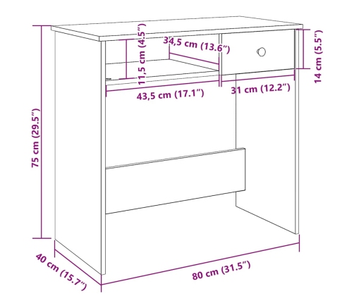 Escritorio de madera contrachapada blanco 80x40x75 cm