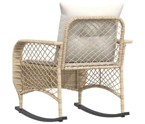 Silla mecedora de jardín con cojines ratán sintético beige