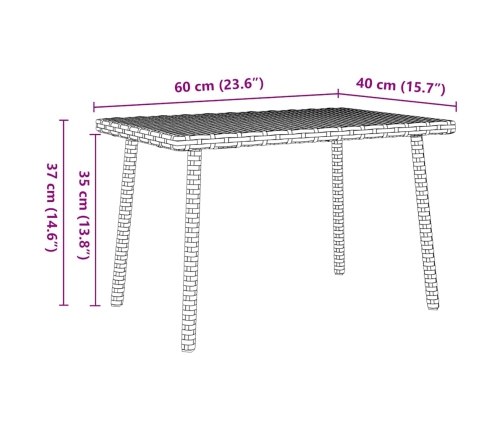 Mesa centro jardín rectangular negra 60x40x37cm ratán sintético