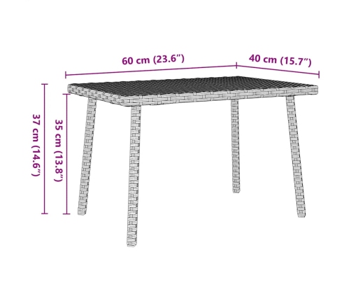 Mesa centro jardín rectangular gris claro 60x40x37 cm