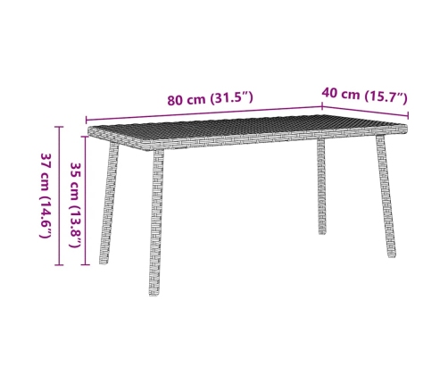 Mesa centro jardín rectangular gris claro 80x40x37cm