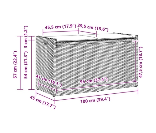 Banco de almacenaje con cojín marrón 100 cm ratán sintético