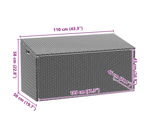 Caja de almacenaje de jardín ratán sintético negro 110x50x58 cm