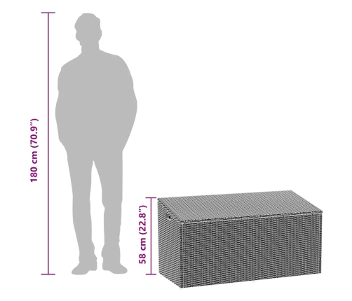 Caja de almacenaje jardín ratán sintético marrón 110x50x58 cm