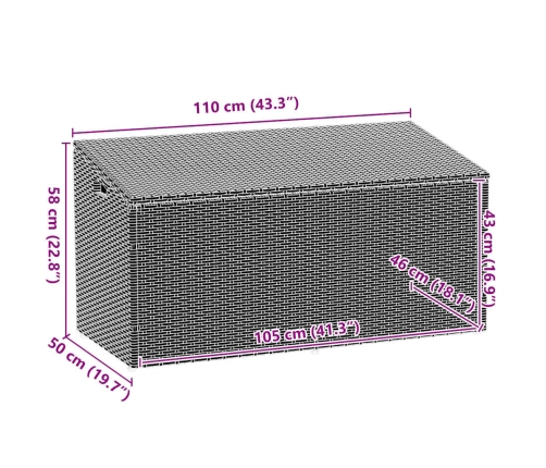 Caja de almacenaje jardín ratán sintético marrón 110x50x58 cm