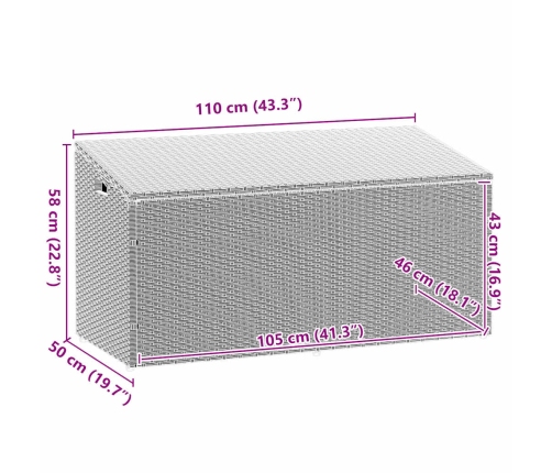 Caja almacenaje jardín ratán sintético gris claro 110x50x58 cm