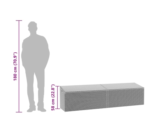 Caja de almacenaje jardín ratán sintético marrón 220x50x58 cm