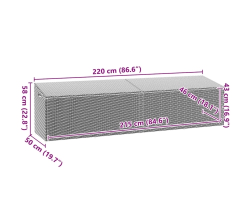 Caja de almacenaje jardín ratán beige 220x50x58 cm