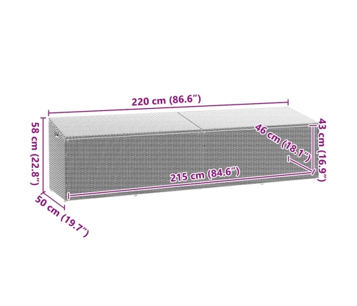 Caja almacenaje jardín ratán sintético gris claro 220x50x58 cm