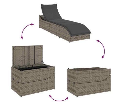 Tumbona plegable con cojín y espacio gris ratán sintético