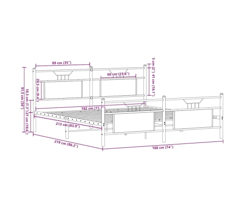 Estructura de cama sin colchón metal roble ahumado 183x213 cm