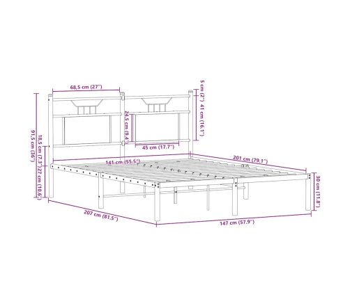 Estructura de cama sin colchón metal roble Sonoma 180x200 cm