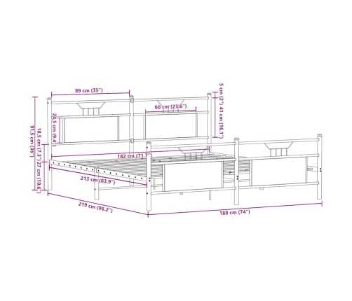 Estructura de cama sin colchón metal roble Sonoma 183x213 cm