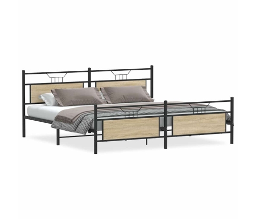 Estructura de cama sin colchón metal roble Sonoma 193x203 cm