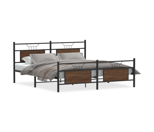 Estructura de cama sin colchón metal roble marrón 183x213 cm