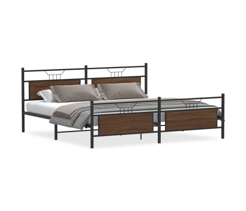 Estructura de cama sin colchón metal roble marrón 193x203 cm