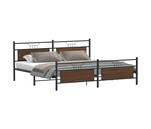 Estructura de cama sin colchón metal roble marrón 193x203 cm