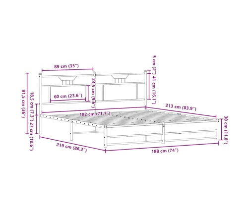 Estructura de cama sin colchón metal roble ahumado 183x213 cm