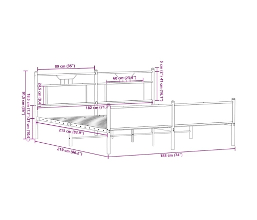 Estructura de cama sin colchón metal roble ahumado 183x213 cm