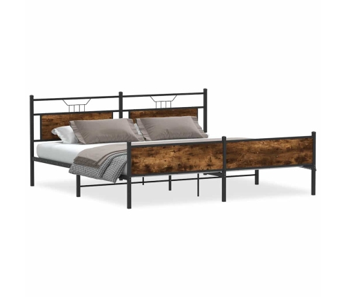 Estructura de cama sin colchón metal roble ahumado 193x203 cm