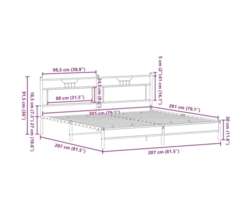 Estructura de cama sin colchón metal roble Sonoma 200x200 cm