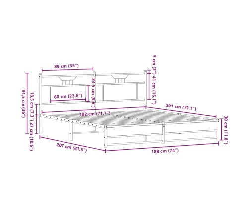 Estructura de cama sin colchón metal roble Sonoma 180x200 cm