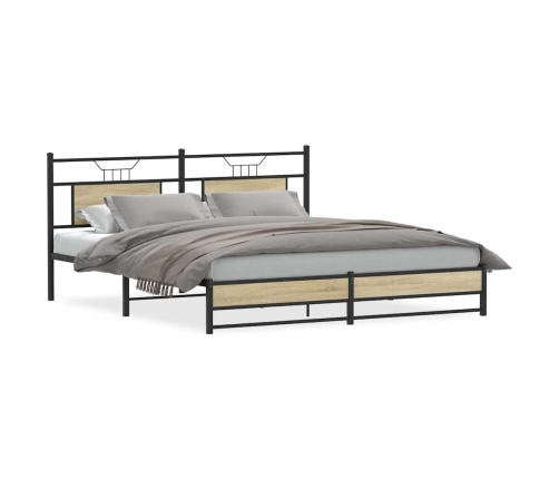 Estructura de cama sin colchón metal roble Sonoma 183x213 cm